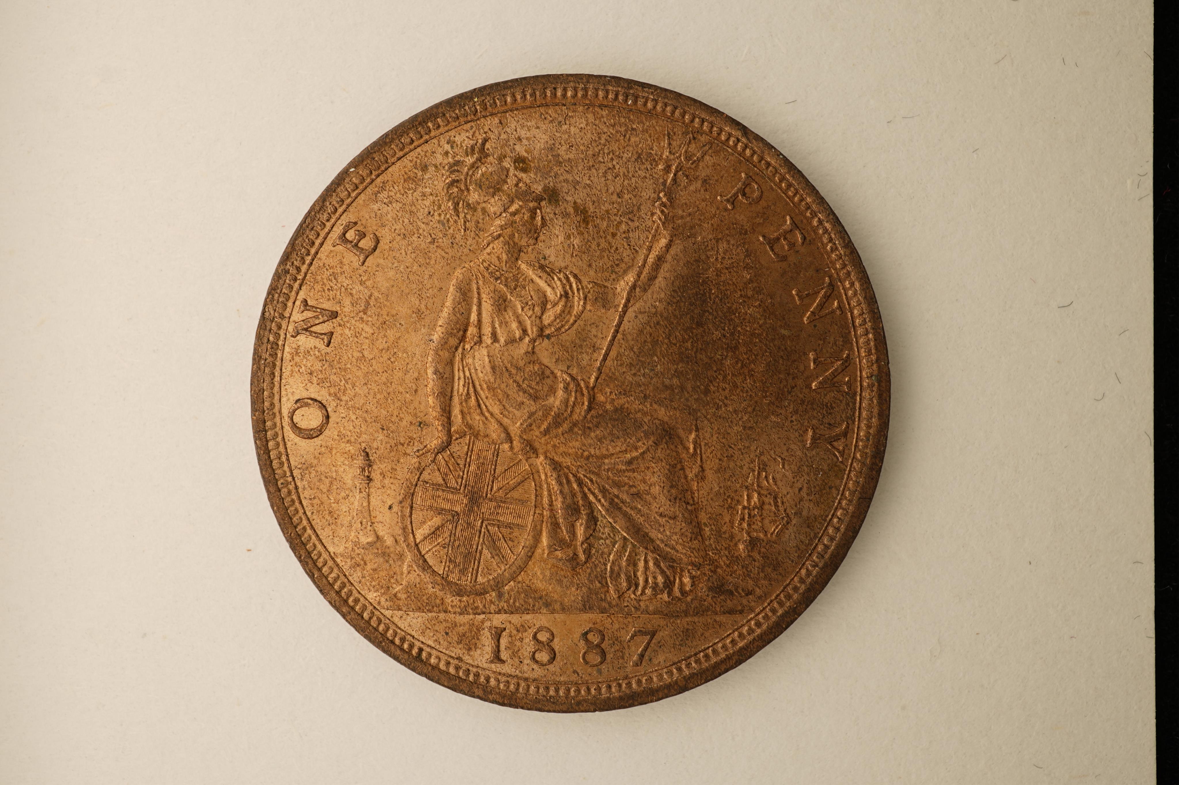 British coins, Victoria, three bronze pennies;, 1885, Fr. 121, Gouby dies R/r, EF, toned, some lustre, 1886, Fr. 123, Gouby dies R/r, EF, lustre, 1887, Fr. 125, Gouby dies R/r, EF, lustre.